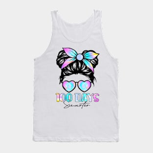 100 Days Smarter Girls Messy Bun Hair 100th Day Tie Dye Tank Top